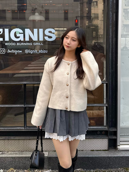 라운드넥 버튼 가디건