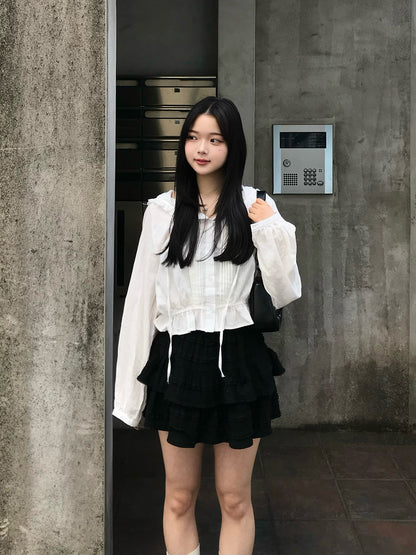 4/17★Lace Hood Chiffon Blouse
