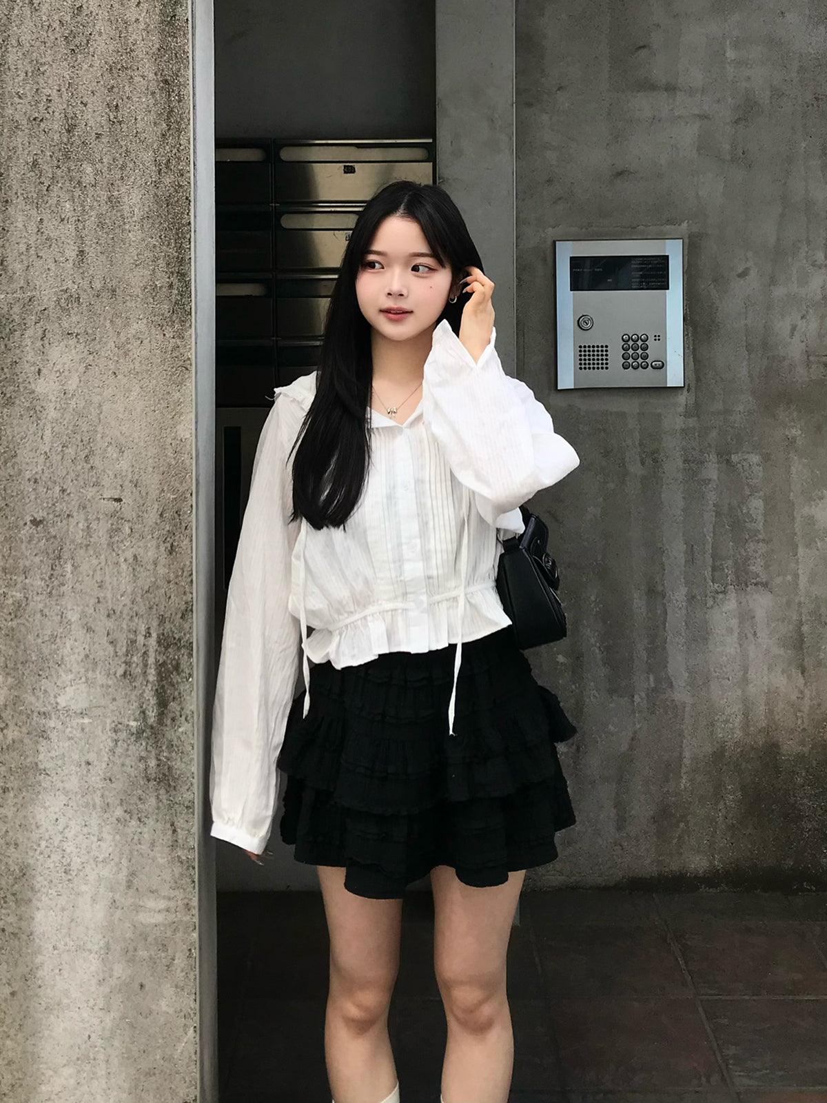 4/17★Lace Hood Chiffon Blouse