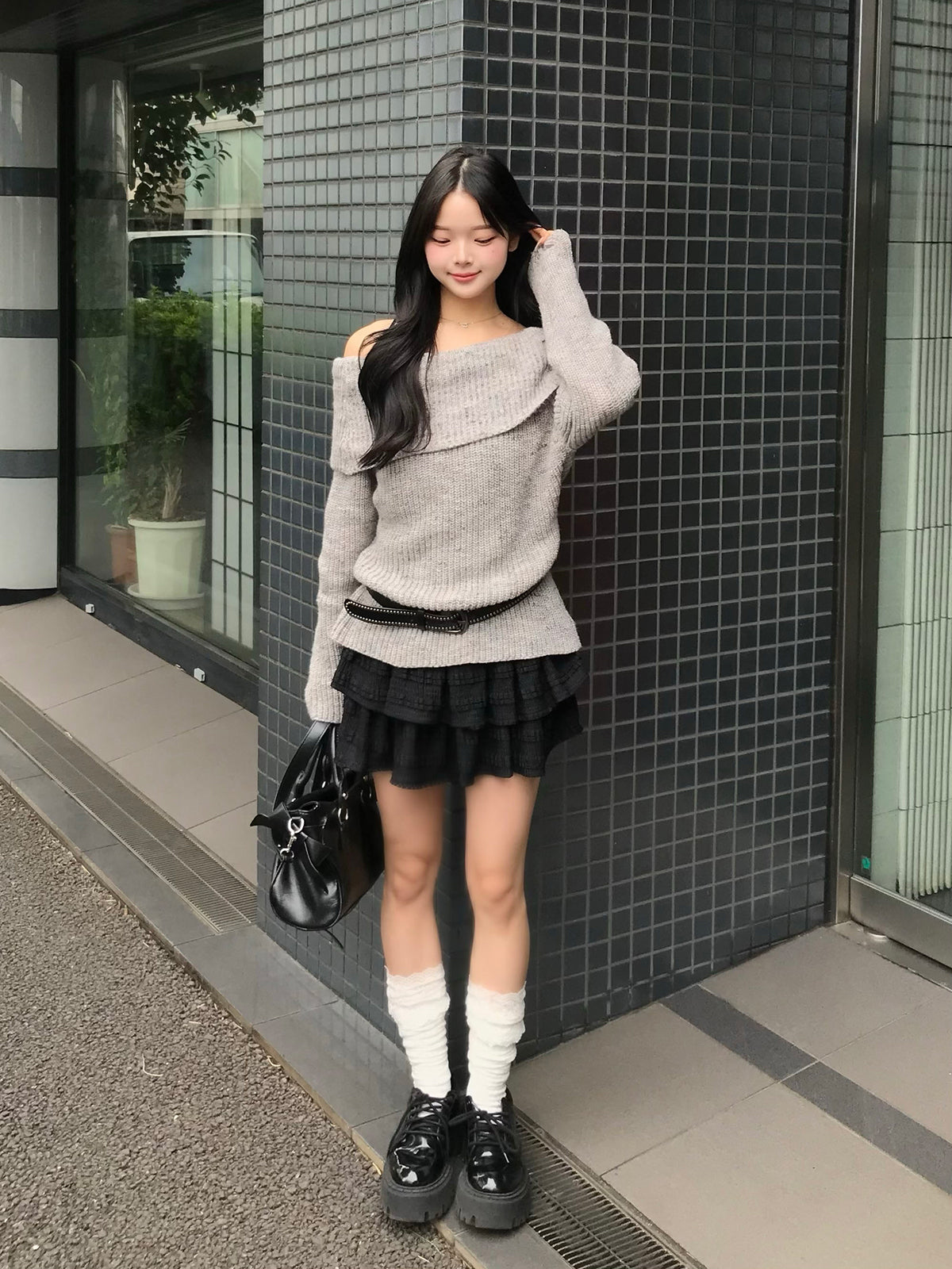 ミックスヤーンオフショルニット