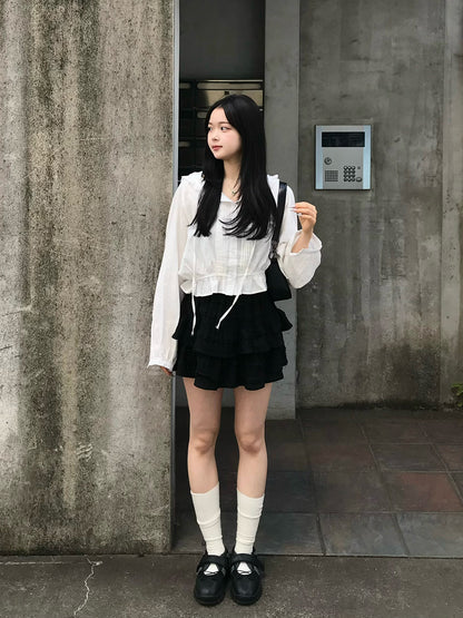 4/17★Lace Hood Chiffon Blouse