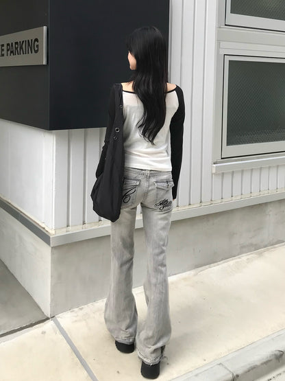 ローライズエンブロイダリーデニムパンツ