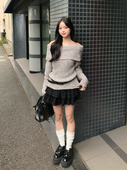 ミックスヤーンオフショルニット