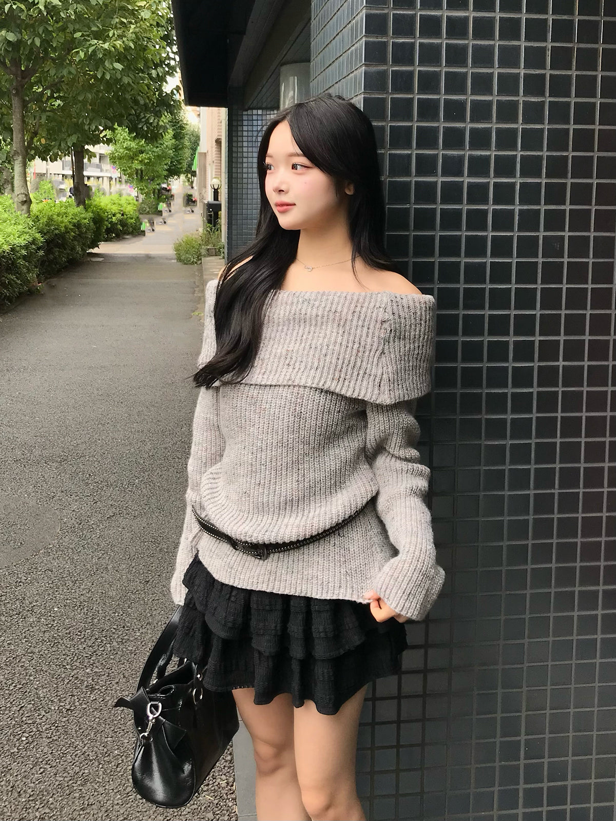 ミックスヤーンオフショルニット