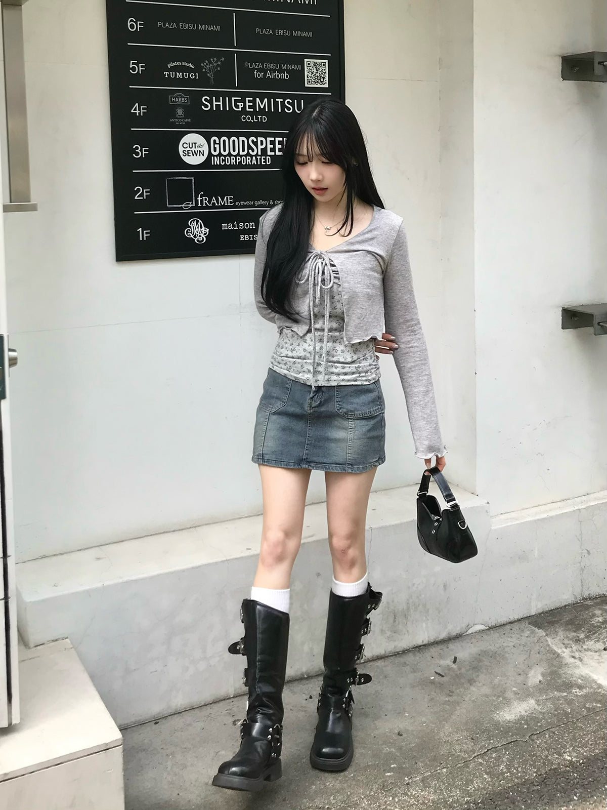 雙排扣牛仔迷你裙