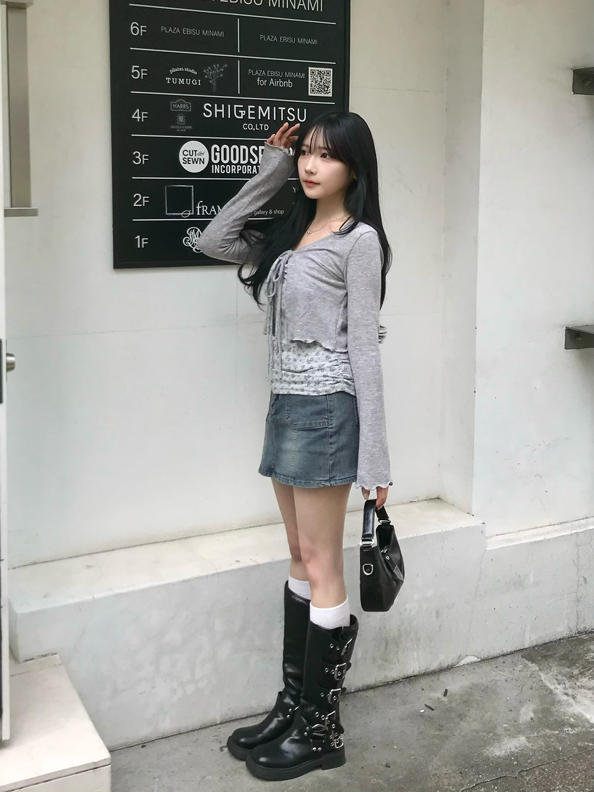 雙排扣牛仔迷你裙