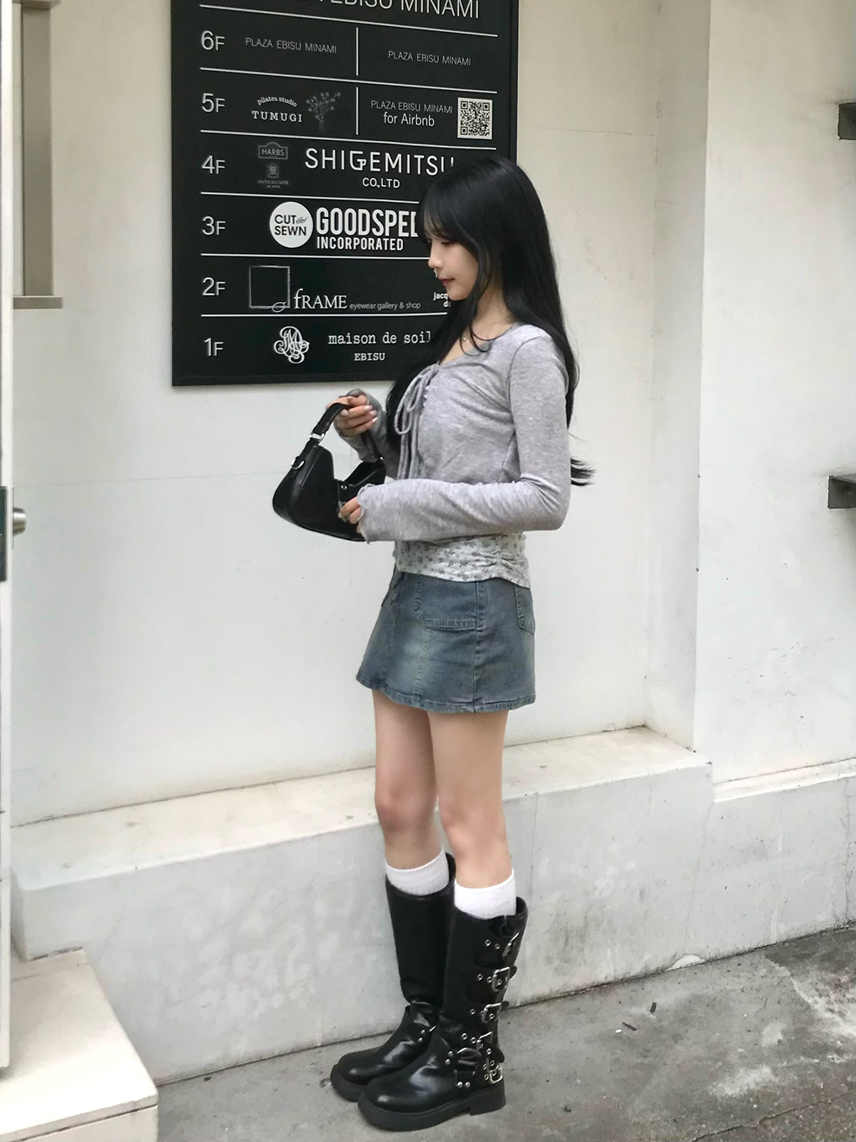 雙排扣牛仔迷你裙