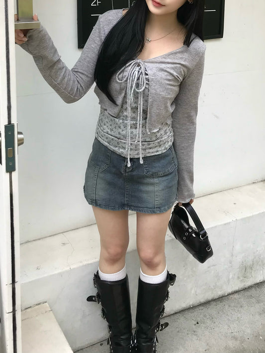 雙排扣牛仔迷你裙