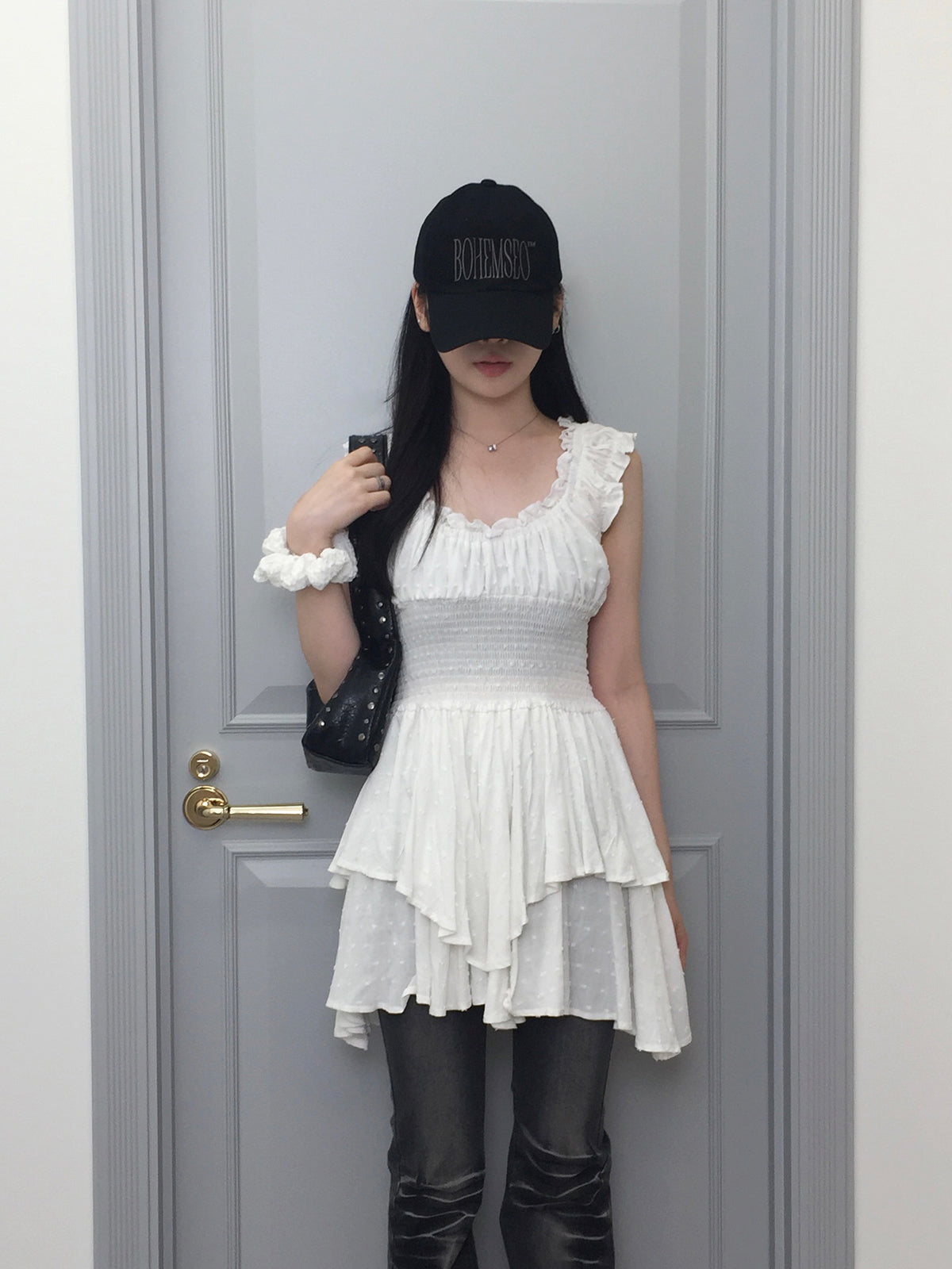 ティアードフリルドットミニワンピース