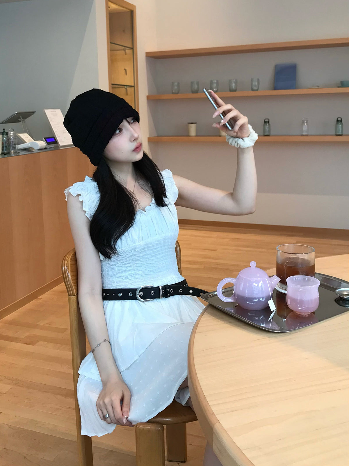 ティアードフリルドットミニワンピース