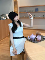 ティアードフリルドットミニワンピース - ホワイト