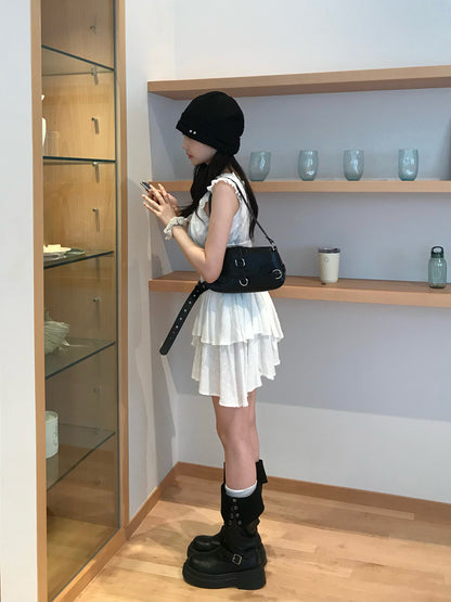 ティアードフリルドットミニワンピース