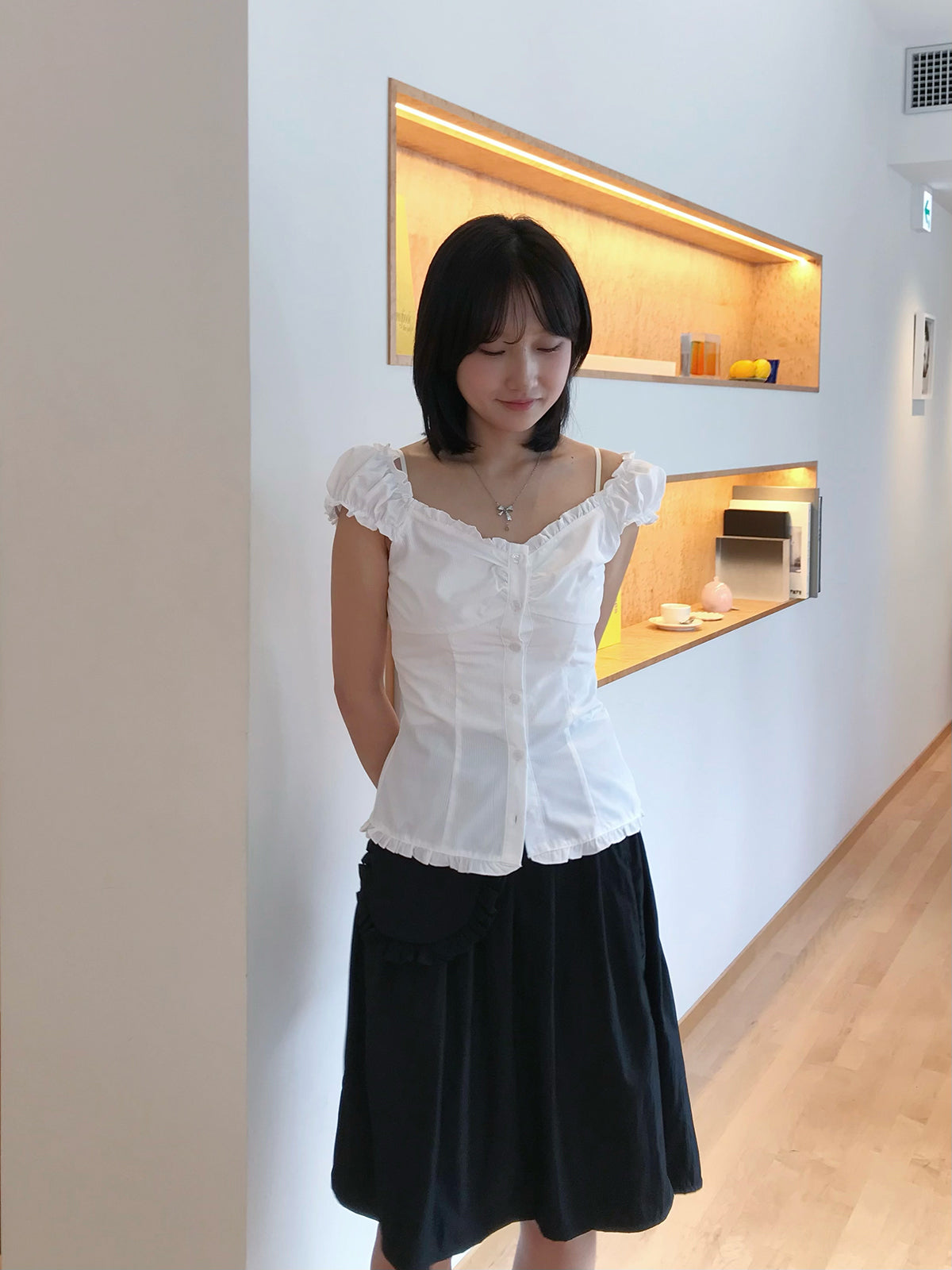 ストライプシャーリングフリルブラウス