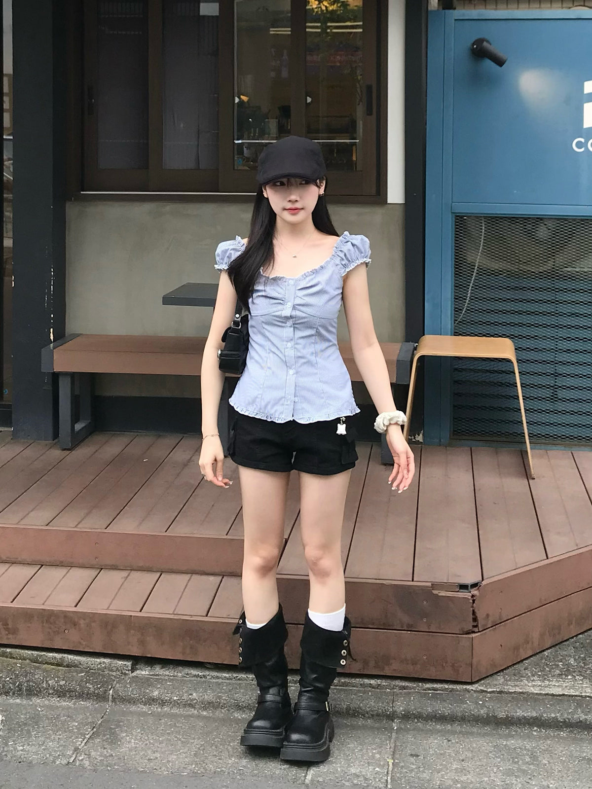 ストライプシャーリングフリルブラウス