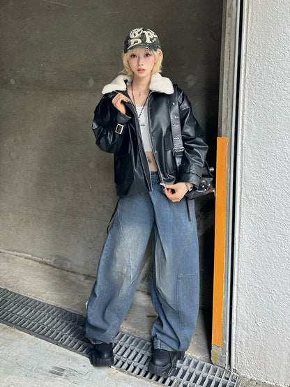 クロスウエストワイドカーブデニムパンツ