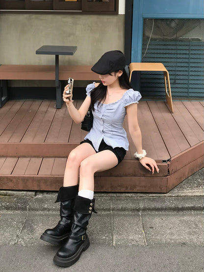 ストライプシャーリングフリルブラウス