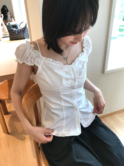 ストライプシャーリングフリルブラウス