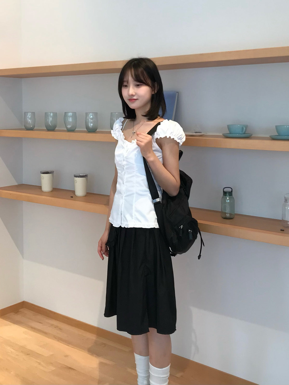 ストライプシャーリングフリルブラウス