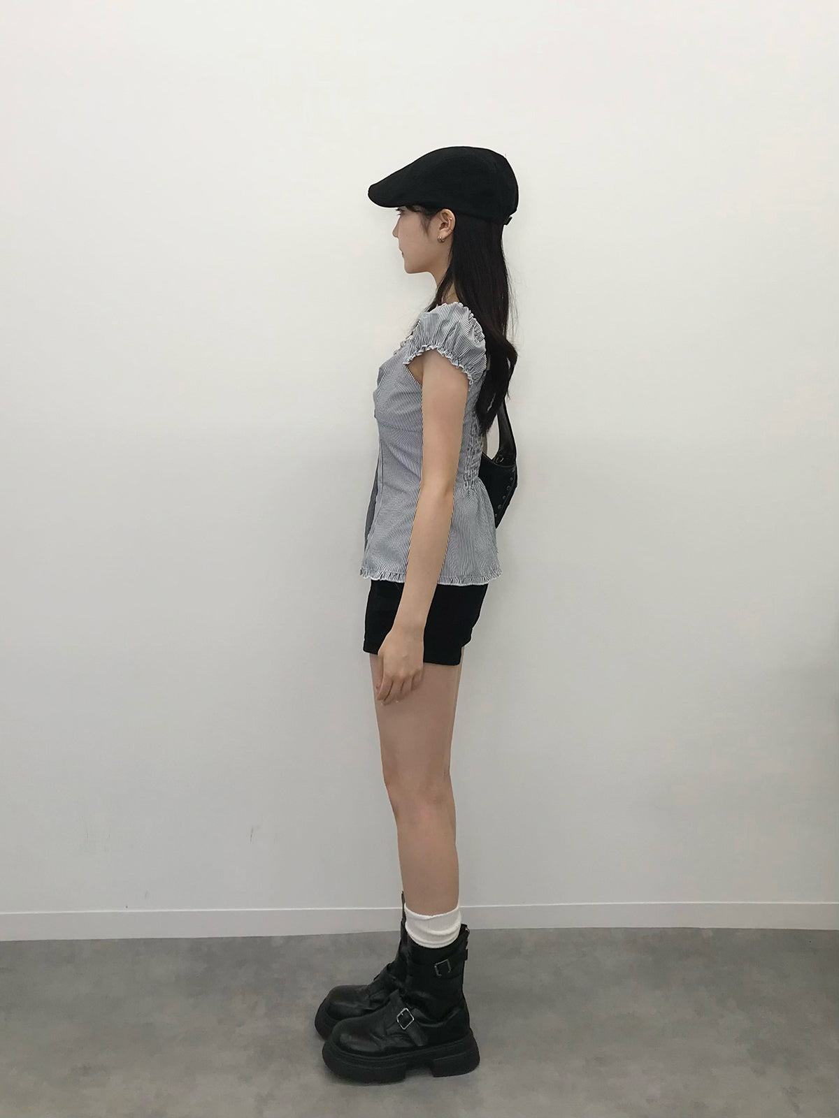 ストライプシャーリングフリルブラウス