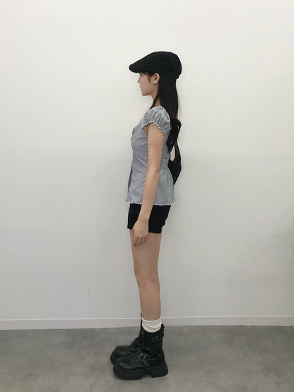 ストライプシャーリングフリルブラウス