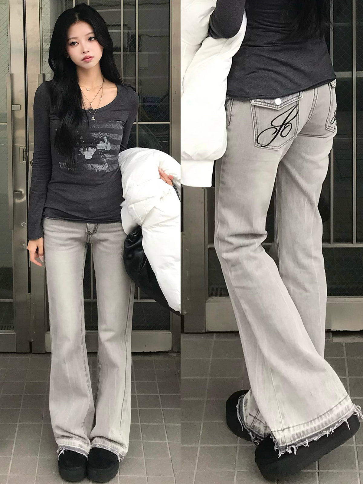 ローライズエンブロイダリーデニムパンツ