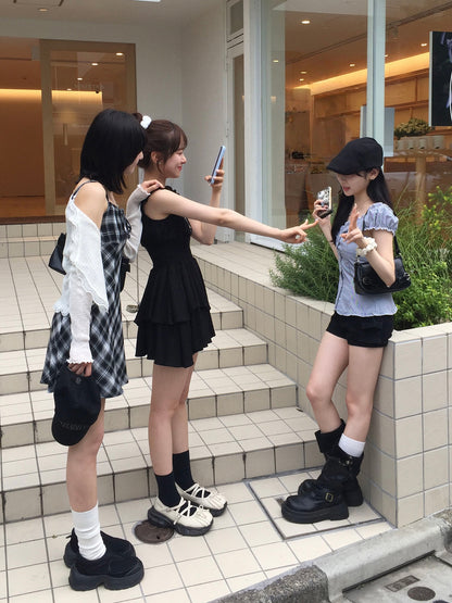 ティアードフリルドットミニワンピース