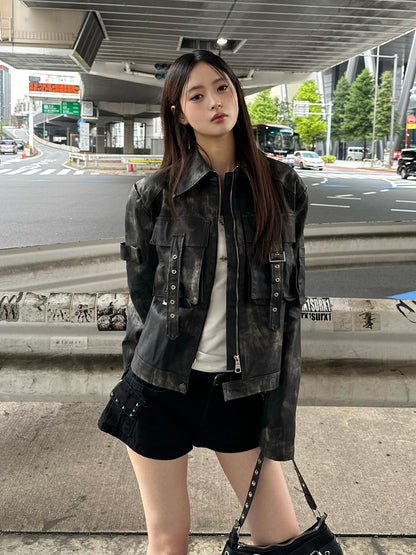 ミリタリーレザータッチジャケット