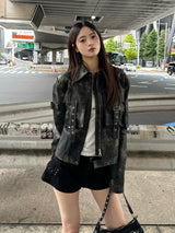 ミリタリーレザータッチジャケット - グレー