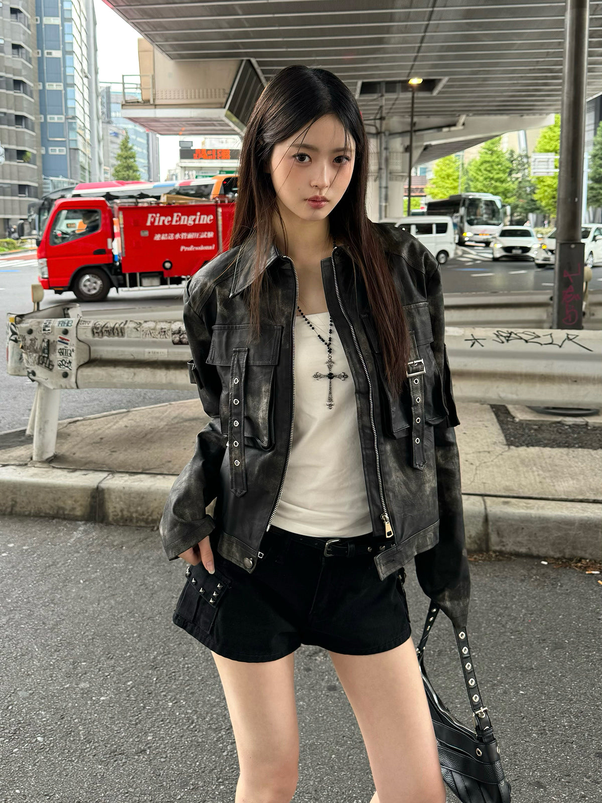 ミリタリーレザータッチジャケット