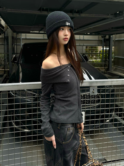 ソフトフリースオフショルカットソー