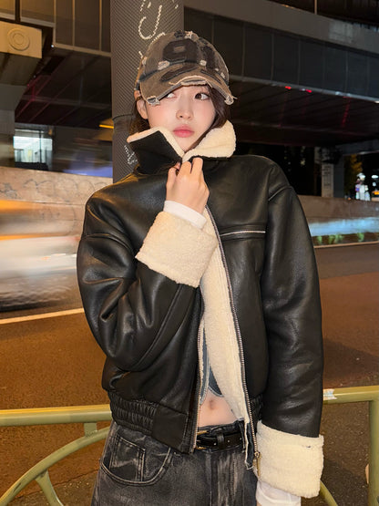 レザータッチボアジャケット