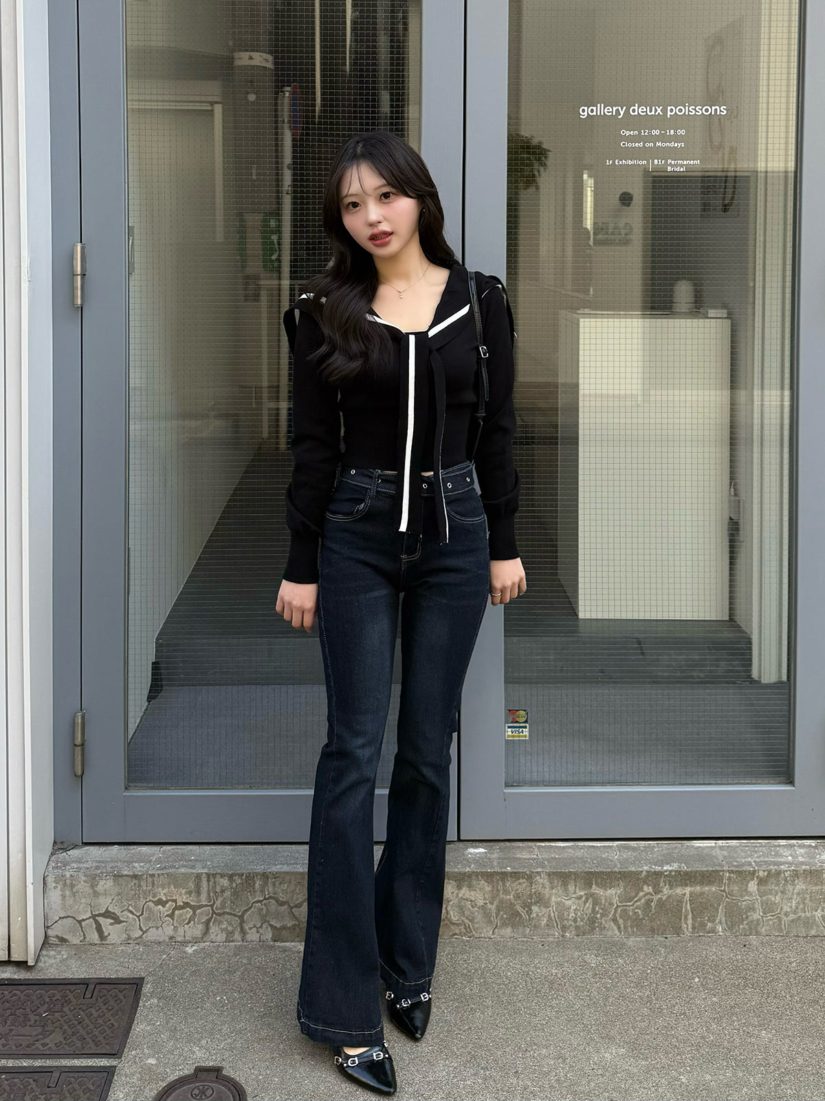 Sailor collar tie neck knit