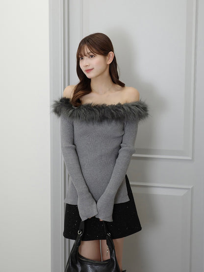 ファータッチオフショルリブニット