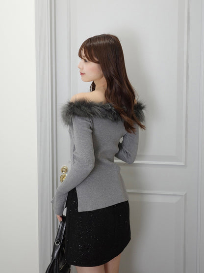 ファータッチオフショルリブニット