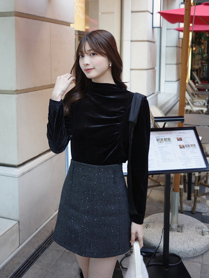 ショルダータイハイネックベロアカットソー