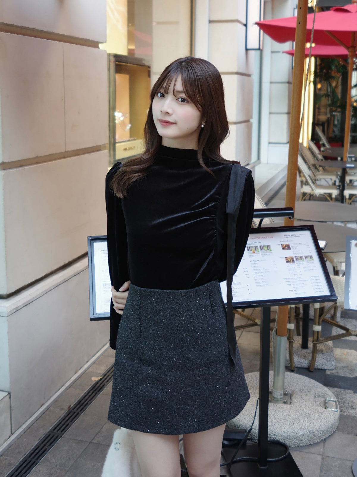 ショルダータイハイネックベロアカットソー