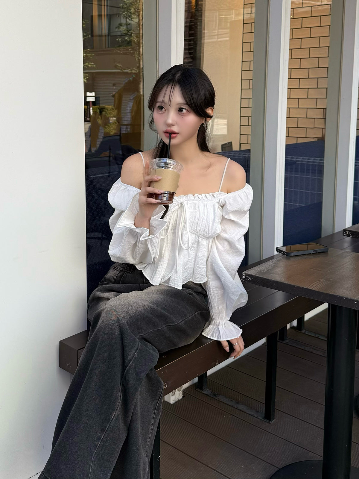 캔디 슬리브 프릴 블라우스