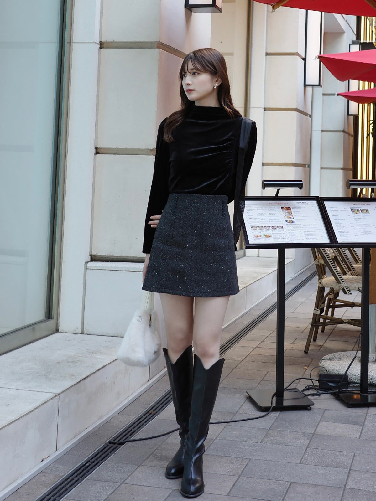 ショルダータイハイネックベロアカットソー