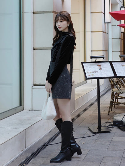 ショルダータイハイネックベロアカットソー