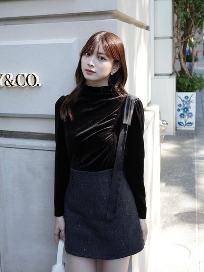 ショルダータイハイネックベロアカットソー