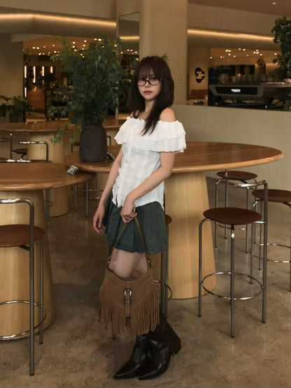 ベルトセットプリーツデニムミニスカート