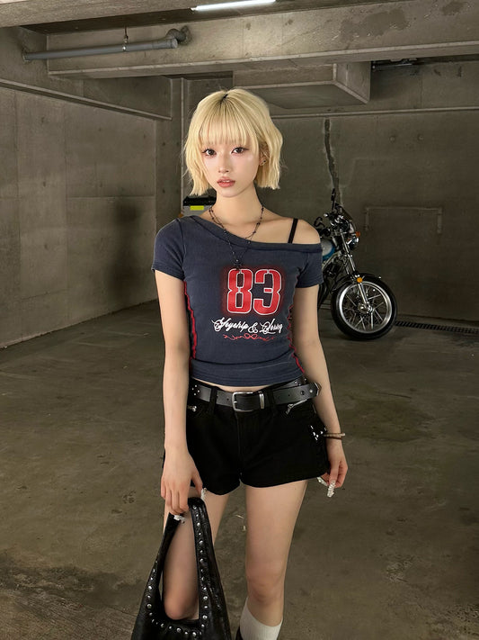 ナンバーロゴワンショルTシャツ