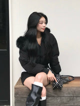 ダブルジップファータッチパデッドブルゾン - ブラック