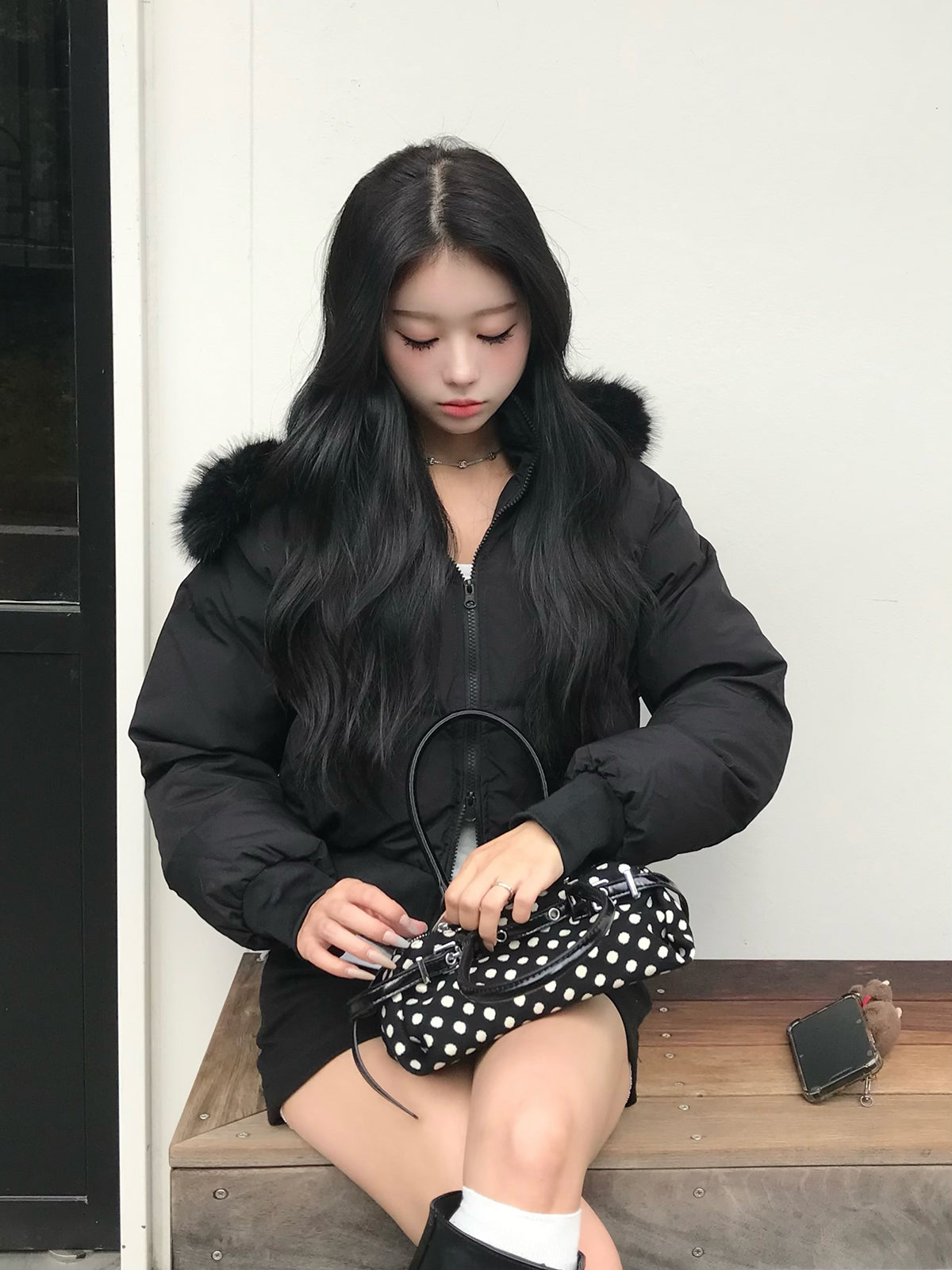 ダブルジップファータッチパデッドブルゾン