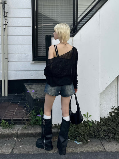 グリッターデニムショートパンツ