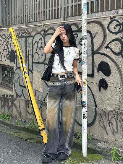 ラインスリーブレースTシャツ