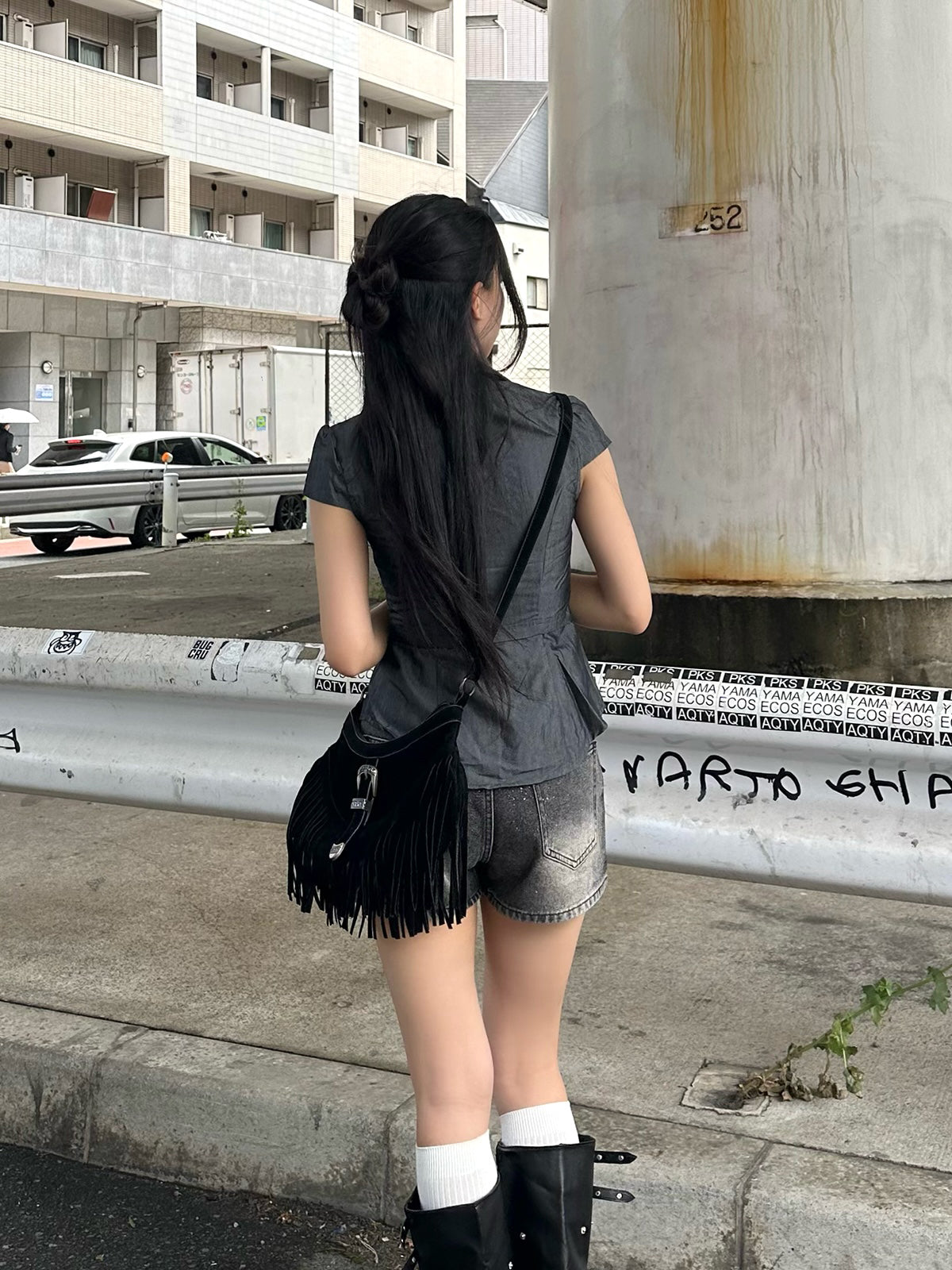 グリッターデニムショートパンツ