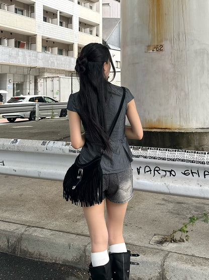 グリッターデニムショートパンツ