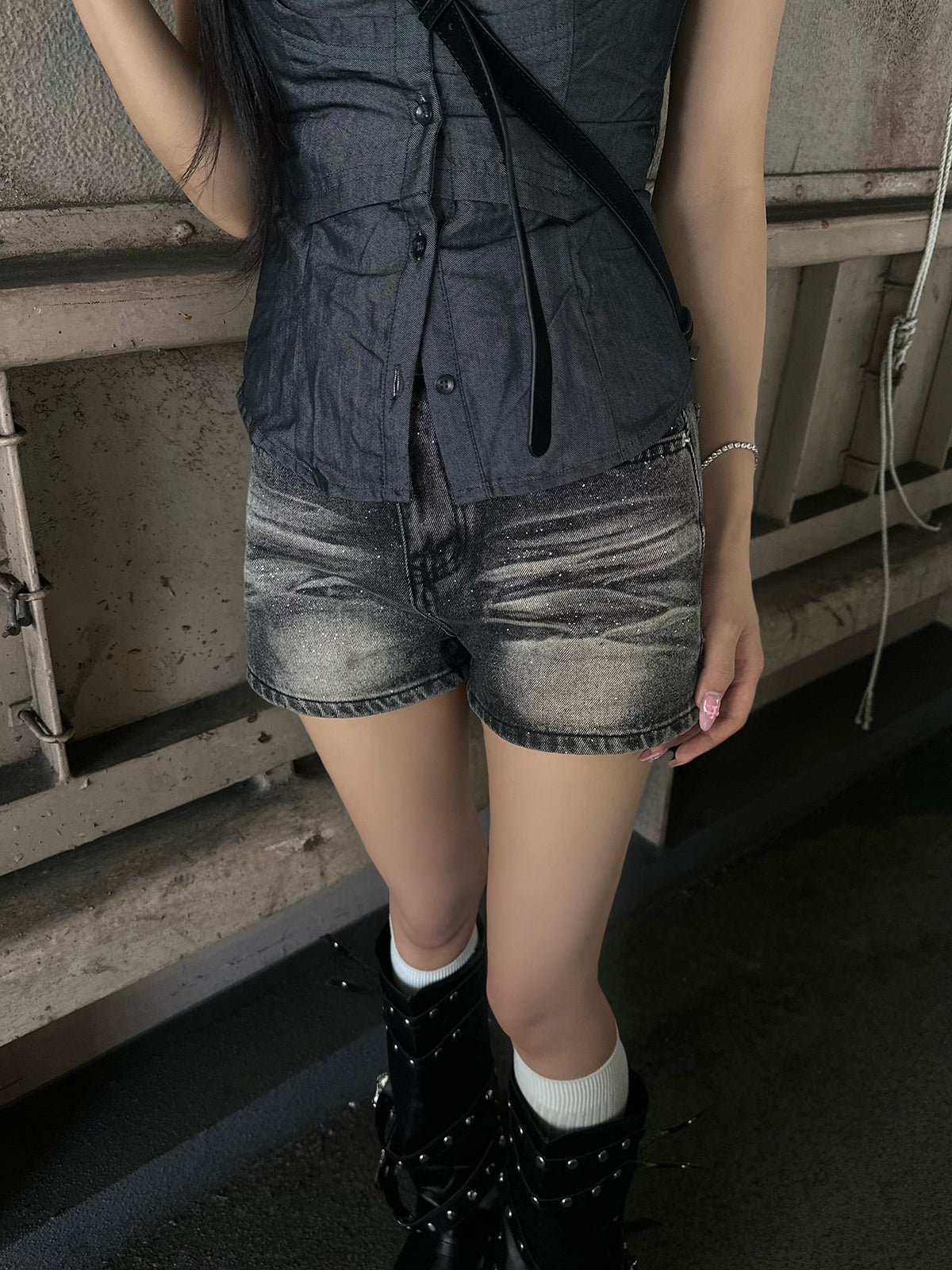 グリッターデニムショートパンツ