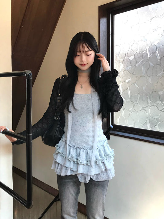 レースフリルタイキャミチュニック